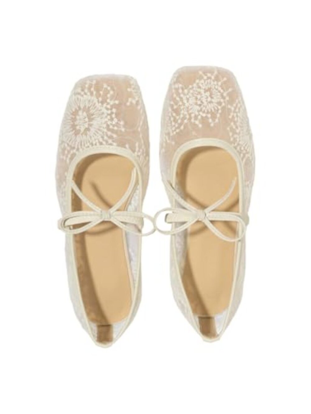 Lace Mesh Ballet Flats Embroidered Square Toe Dress Shoes